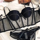 Lace Mesh Bralette Set with Anti-Sag Support for Enhanced Comfort - Himpall